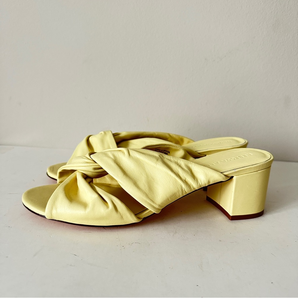 NEW Rebecca Allen Twist Citrin Leather Block Heel Women's Slide Sandals, Sz 11M